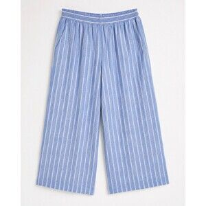 NWT 2X Elastic Waist Linen Blend Wide Leg Crop Pants Blue Stripe Pockets Beach
